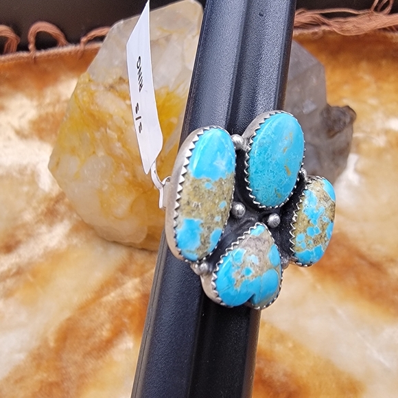 NEW Sterling Silver No. 8 Mine Turquoise Adjustable Statement Ring Chunky Heart - Picture 12 of 14